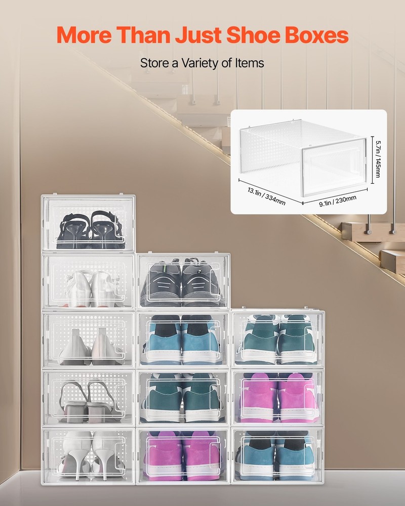 Shoe Storage Boxes,12 Pack Stackable Shoe Boxes Storage Organizers,Fit up to U