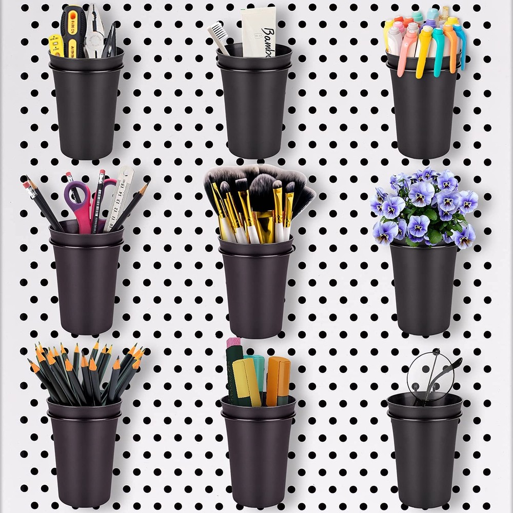 Pegboard Bins PegBoard Cups with Hooks & Loops, Peg Board Hooks Assortment Or...