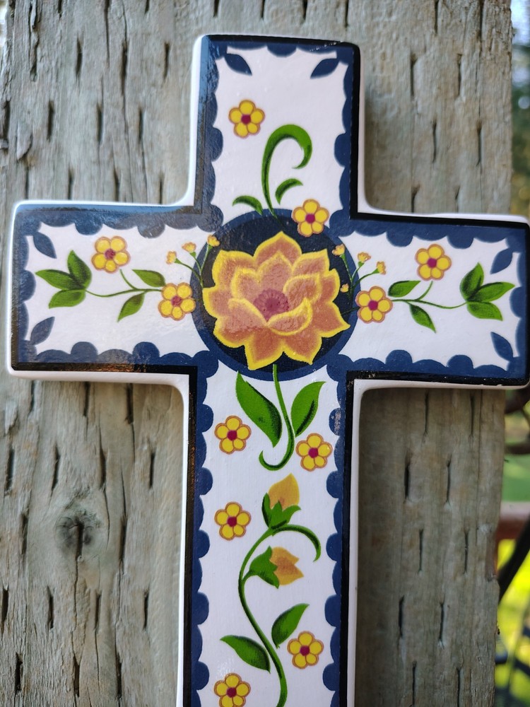Ceramic Cross By Kimberly Stevens, Yellow Flowers