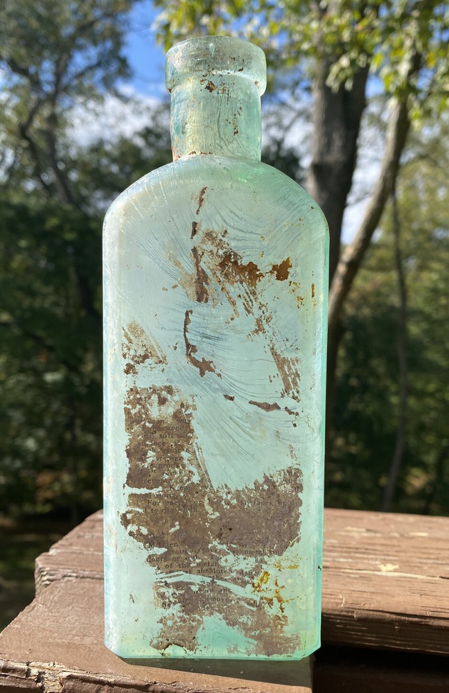 Three In One Oil Co, Blown Aqua Bottle