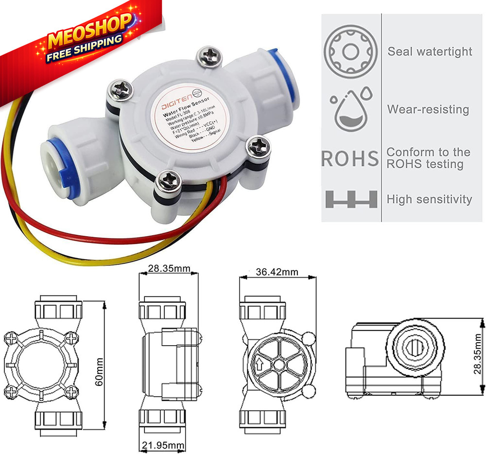 DIGITEN G3/8" Quick Connect Hall Effect Sensor Water Flow