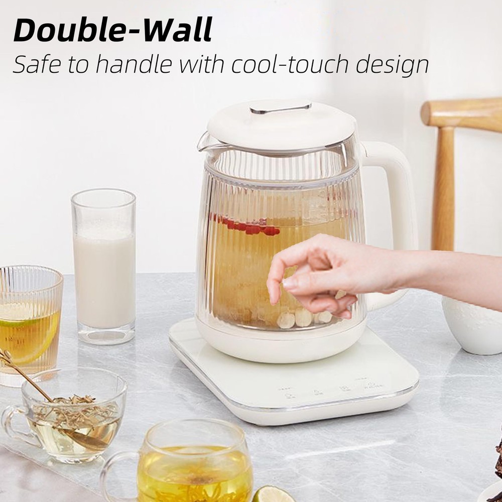 Health Pot, 1.5L Double-Layer Glass Electric Kettle with Stew Pot, 9-in-1 Mul...
