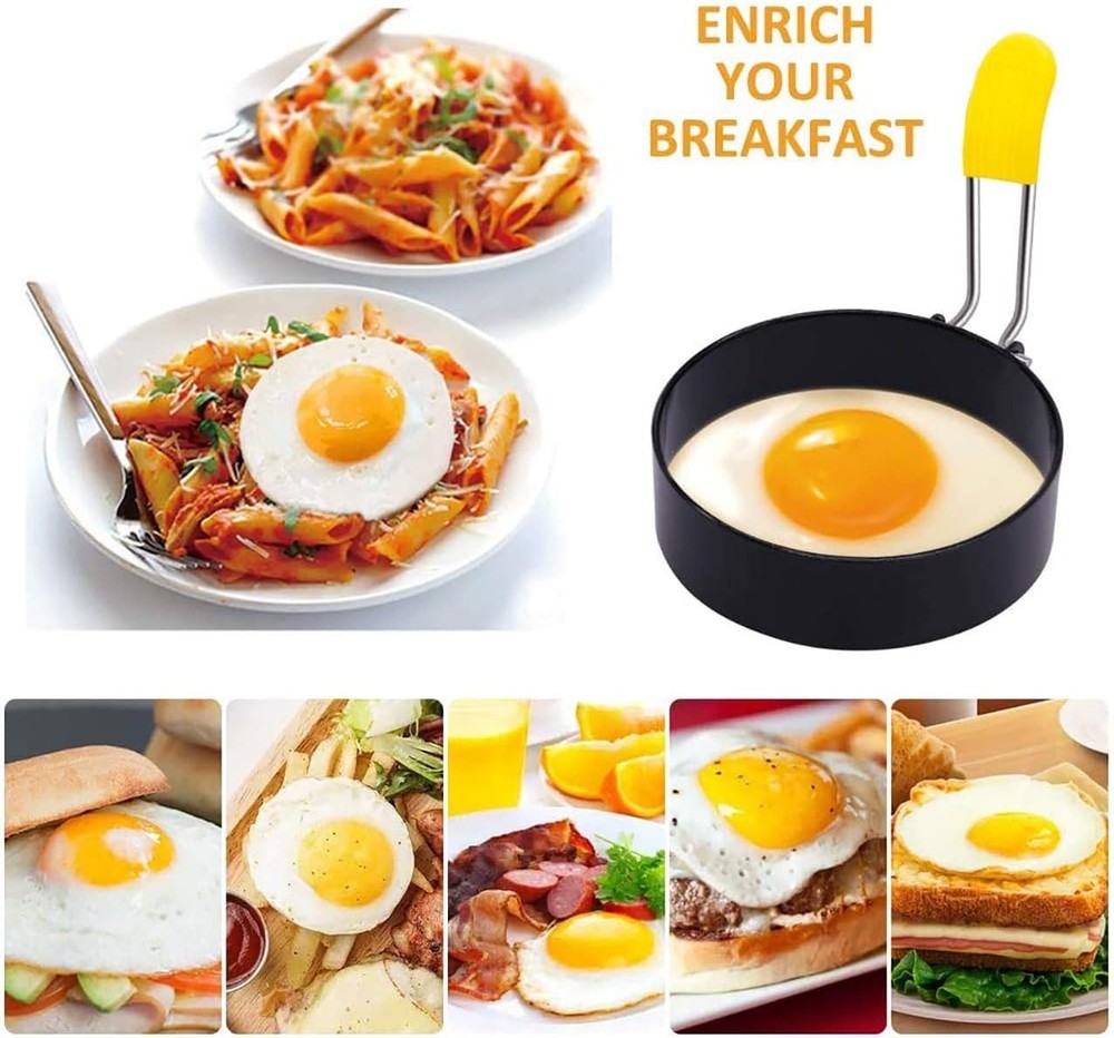 2 Pack Non-Stick Egg Rings with Anti-Scald Handle - Elegant Breakfast Essentials