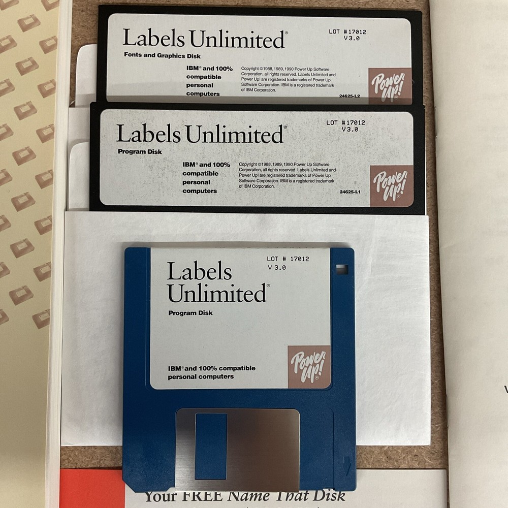 Labels Unlimited Version 3.0 Big Box PC 1990 Power Up Software