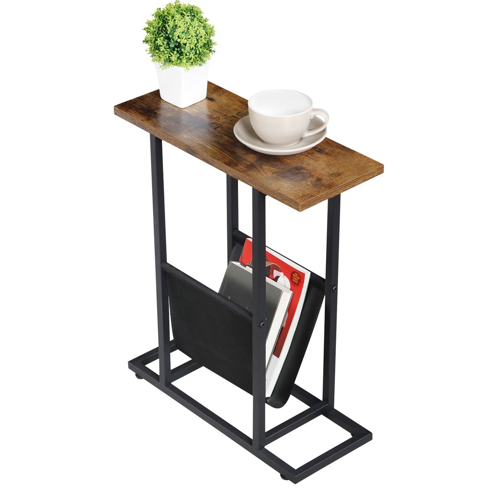 2PCS Narrow Sofa Side End Table Snack Bedside Table Storage Holder Rustic Brown