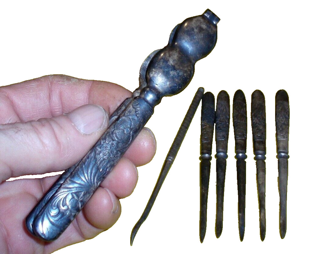 ANTIQUE VICTORIAN ROGER BROS SILVER PLATE NUTCRACKER PICK SET NUT CRACKERS