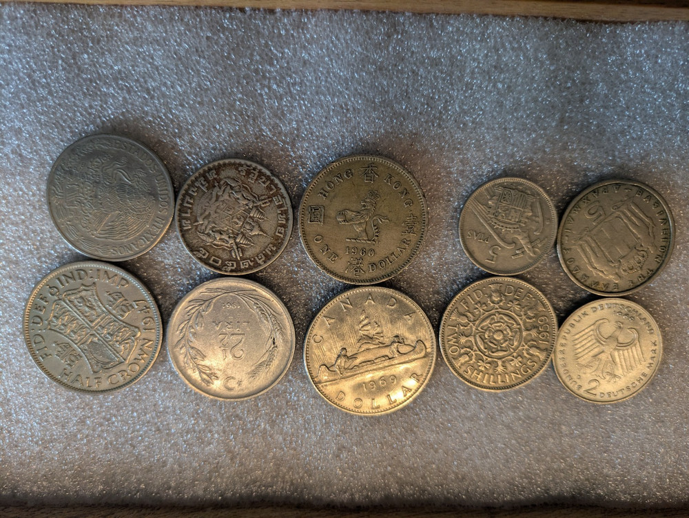 10 misc vintage foreign coins