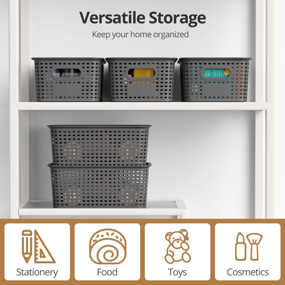 Plastic Storage Basket with Lids, Stackable Small Box Bins for Organizing and...