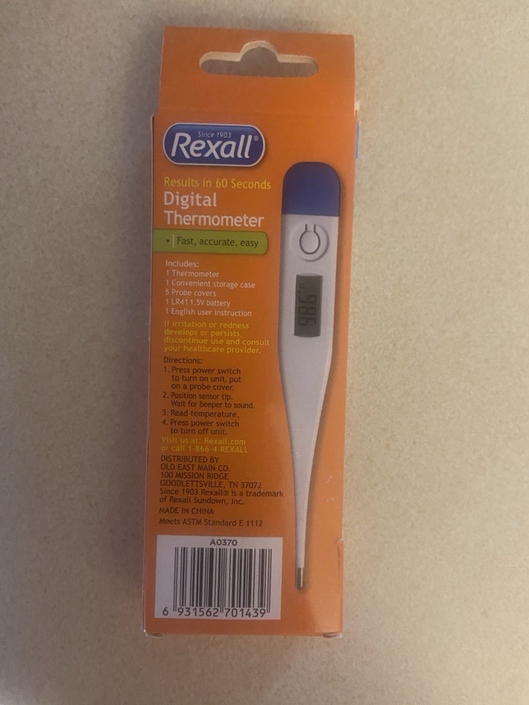 Rexall 8 Second Flex Tip Digital Thermometer Waterproof White with Case & Covers