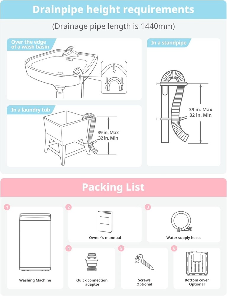 Portable Washing Machine 0.9 Cu Ft Compact Full-Automatic LED Display