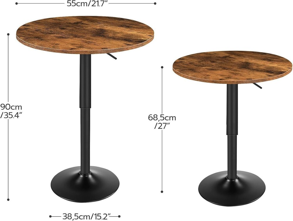 Bar Table Height-Adjustable Round Pub Table 27-35.4 Inches with Sturdy Base