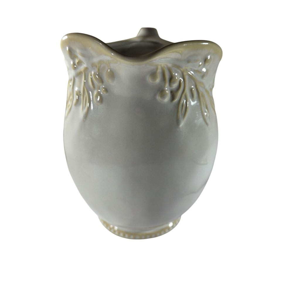 Embossed Ceramic Pitcher Certified International 9" Leaf floral cream rustic