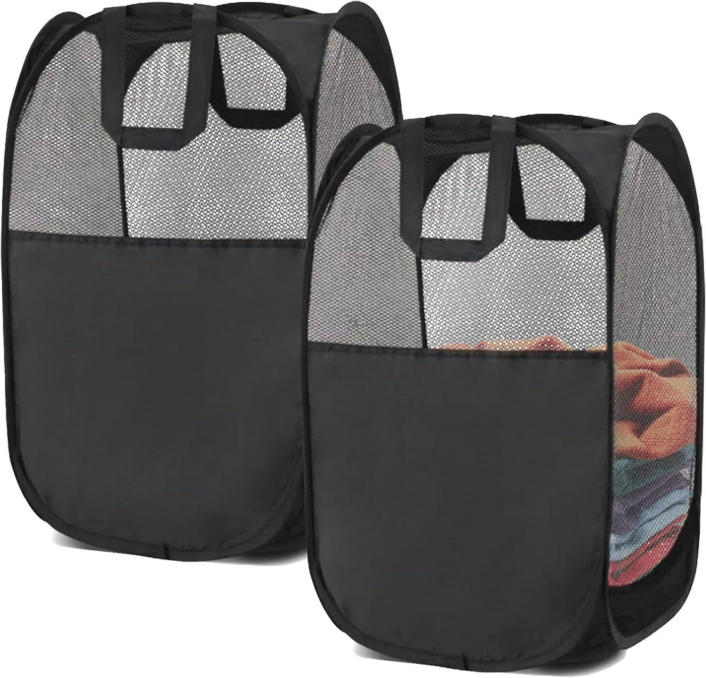 2 Pop-Up Laundry Hamper, Foldable Mesh Laundry Baskets (Each with 2 Reinforced H