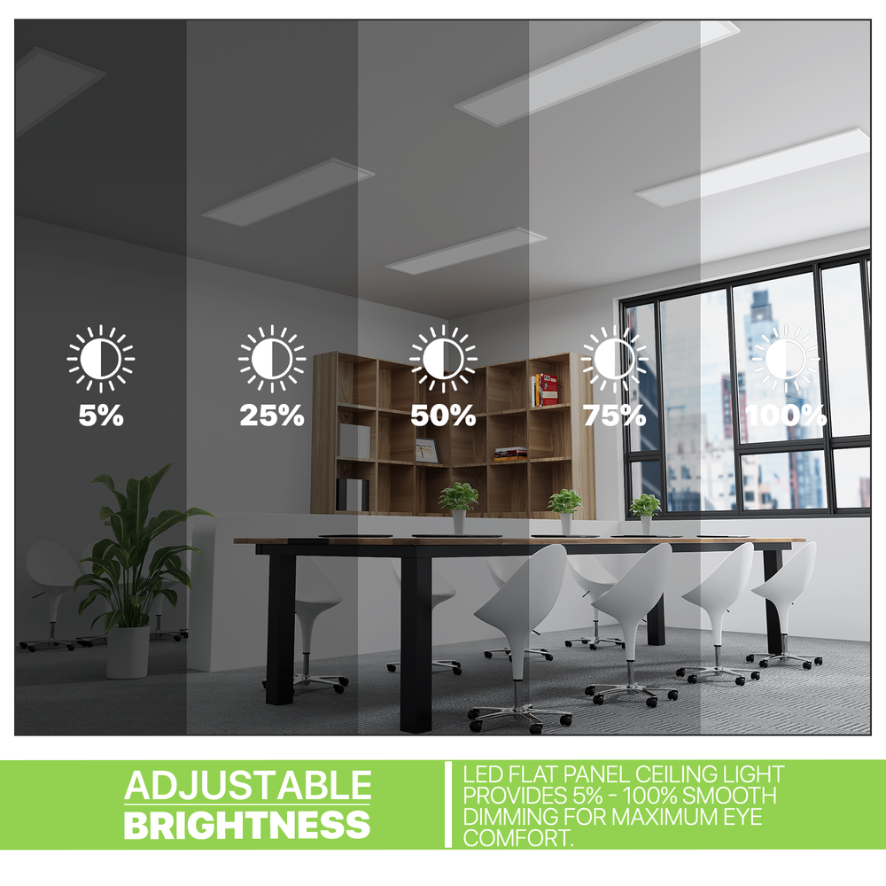 4 Pcs 1x4 LED Flat Panel Light 4000LM 5000K Dimmable Drop Ceiling Troffer Light