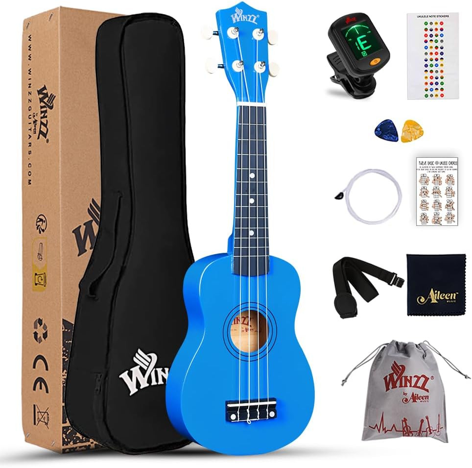 Soprano Ukulele Starter Kit for Beginners with Bag, Clip-On Tuner, Extra Strings