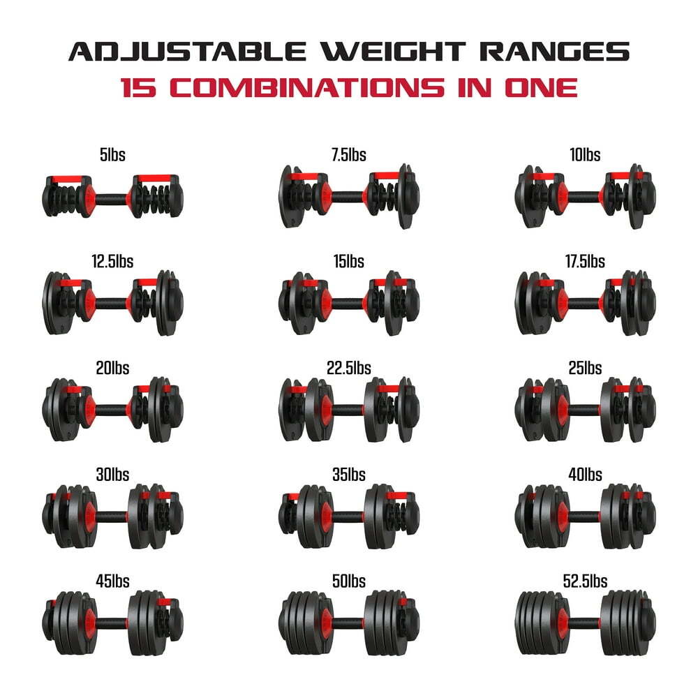 Adjustable Dumbbell Weights Set 5-52.5 Lbs Quick-Select Weight Training Rack Set