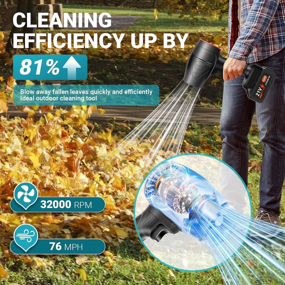 2025 Upgraded Leaf Blower with Dual 21V Batteries & Efficient Clean Technology