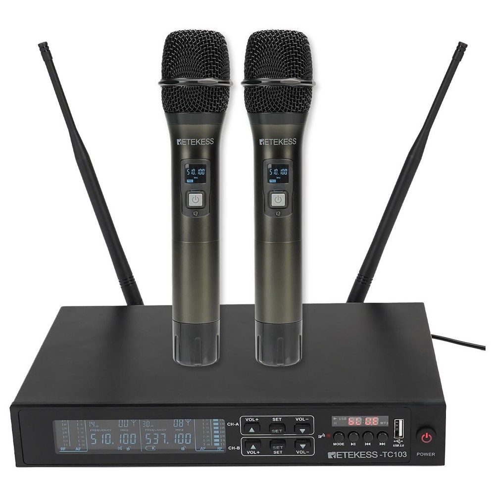 Retekess TC103 Wireless Microphone System 2 Handheld Mic Dual Channel Bluetooth