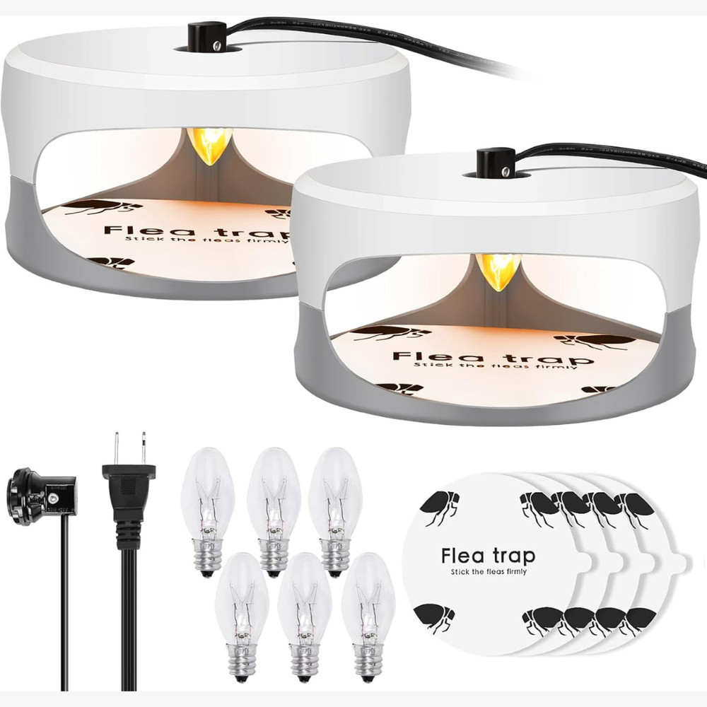 2 Pcs Flea Traps for Inside Your Home, Bug Killer with Sticky Pads & Light Bulb