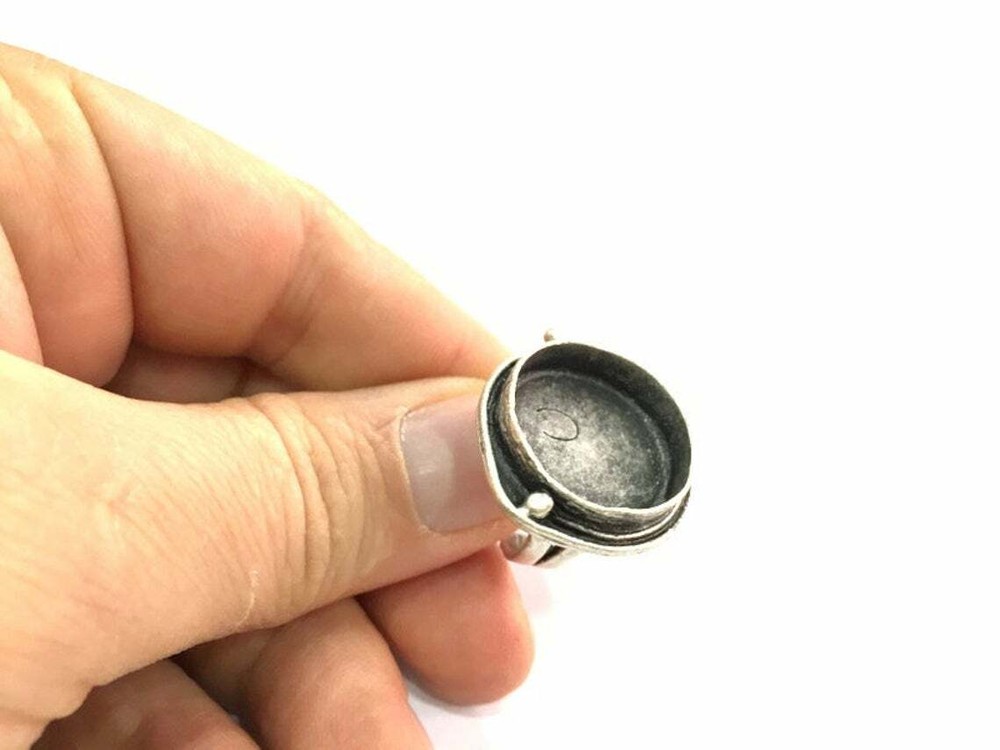 Round Blank Ring Base Bezel Setting Antique Silver Brass Adjustable G5296