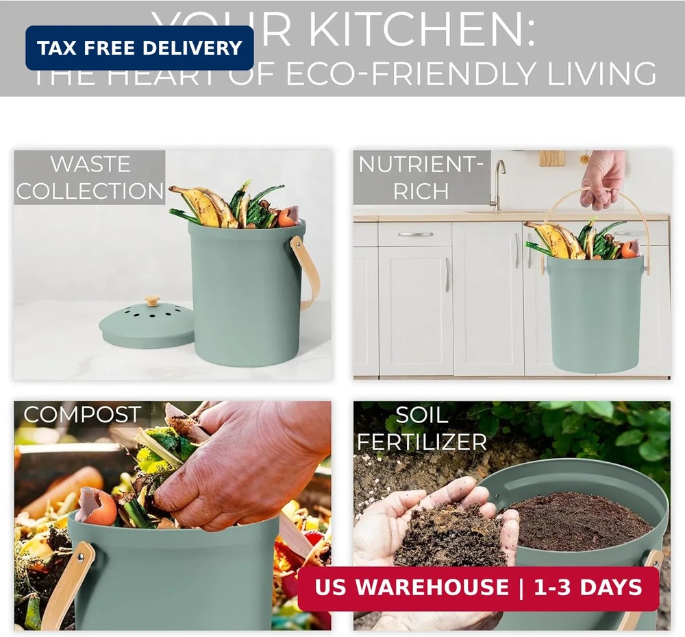 Kitchen Compost Bin 1.1 Gallon Odorless Countertop Composter Lid Rust