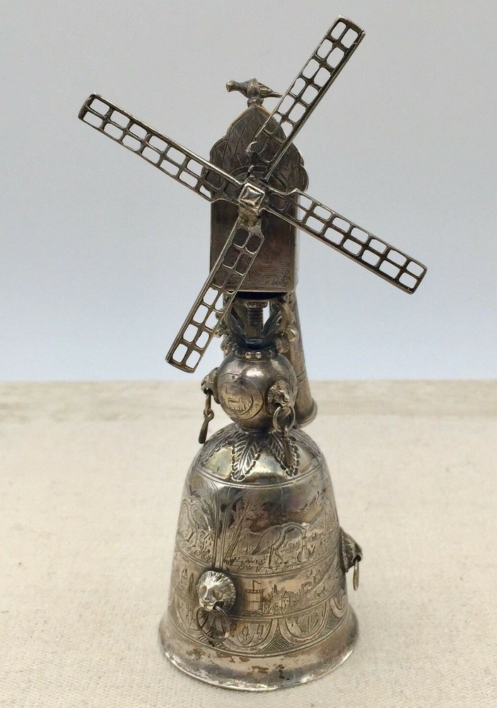 Antique DUTCH ~ SILVER BELL / CUP ~ Miniature Windmill