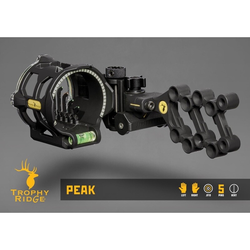 Peak Sight Vertical Inline Pin Technology Multi-Pin Bow Sight 5 Fiber Optic Pins