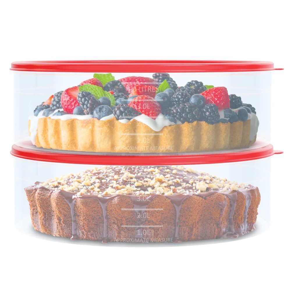 2 Pack Pie Carrier Cake Storage Container with Lid 10.5"Large Round Clear