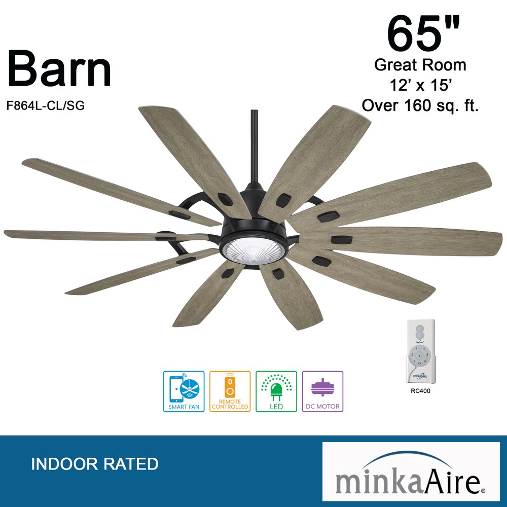 Minka Aire Barn LED 65" Smart Ceiling Fan With Remote Control, Coal