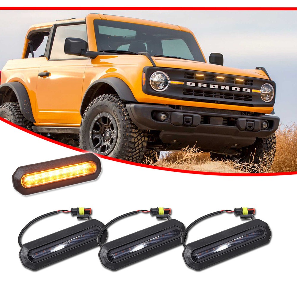 Smoked Amber LED Front Grille Grill Running Lights For Ford Bronco Raptor Style