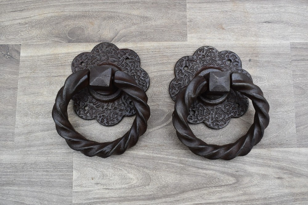 Vintage Cast Iron knocker chest door ring Pull drop handle knobs 2 pic