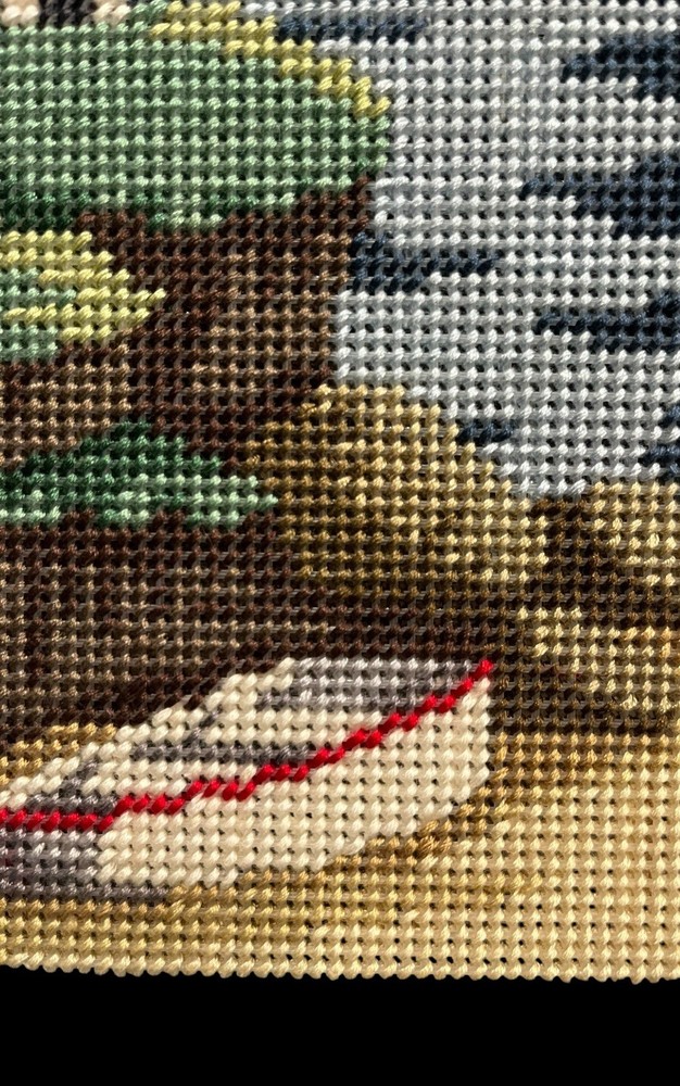 VTG Needlepoint Plastic Canvas Lighthouse Boat Completed Handmade