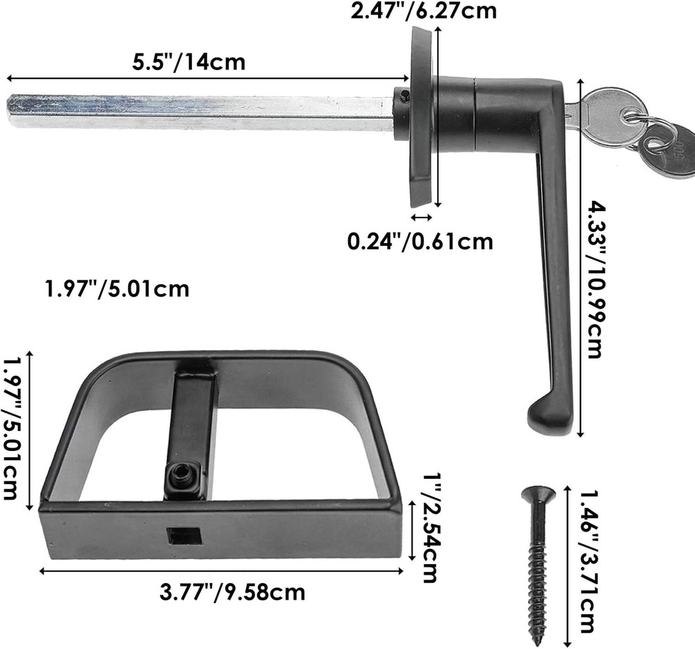 5-1/2" L-Handle Lock kit, Shed Door Latch with 2 Keys, 5.5inch L, Black