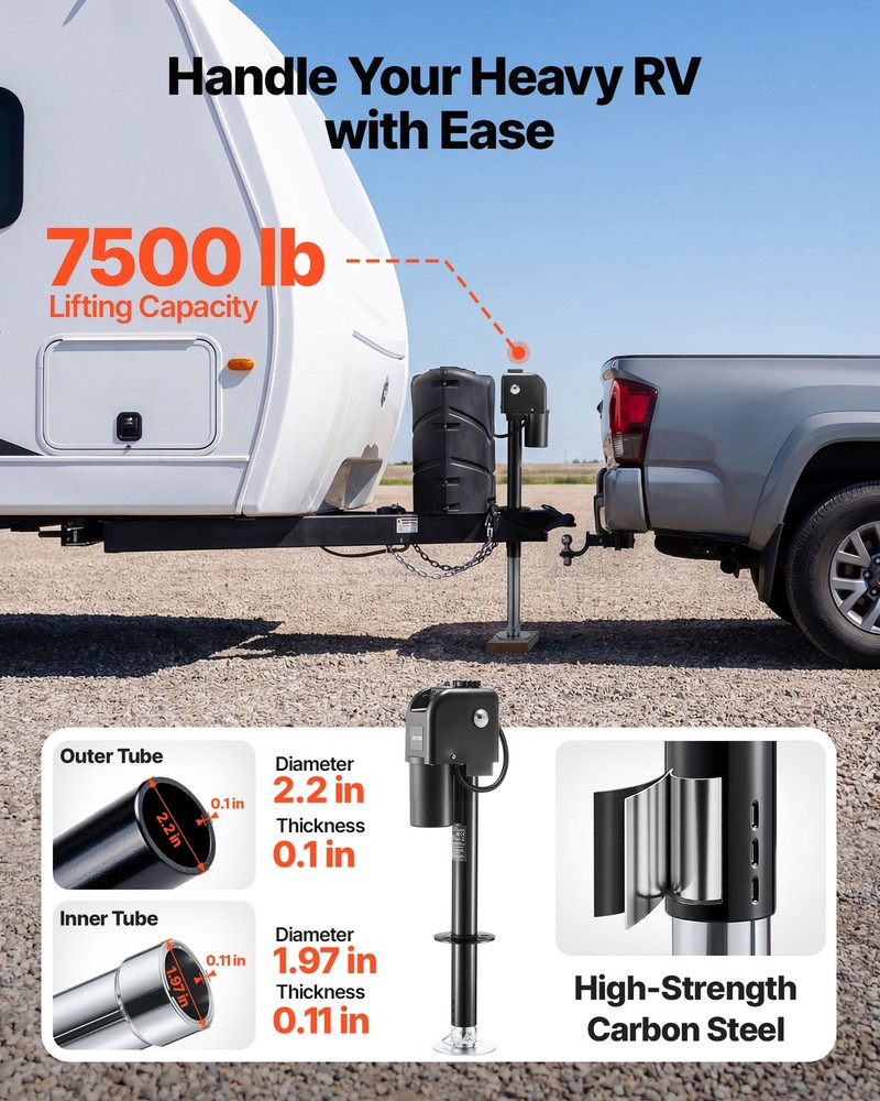 VEVOR Electric Trailer Jack 7500 lbs 9.84-27.84 in Electric Power Tongue Jack