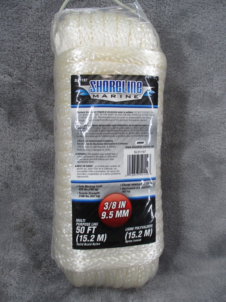 Shoreline Marine Rope Multi Purpose Line 50FT Solid Braid Nylon 3/8 9.5MM NEW