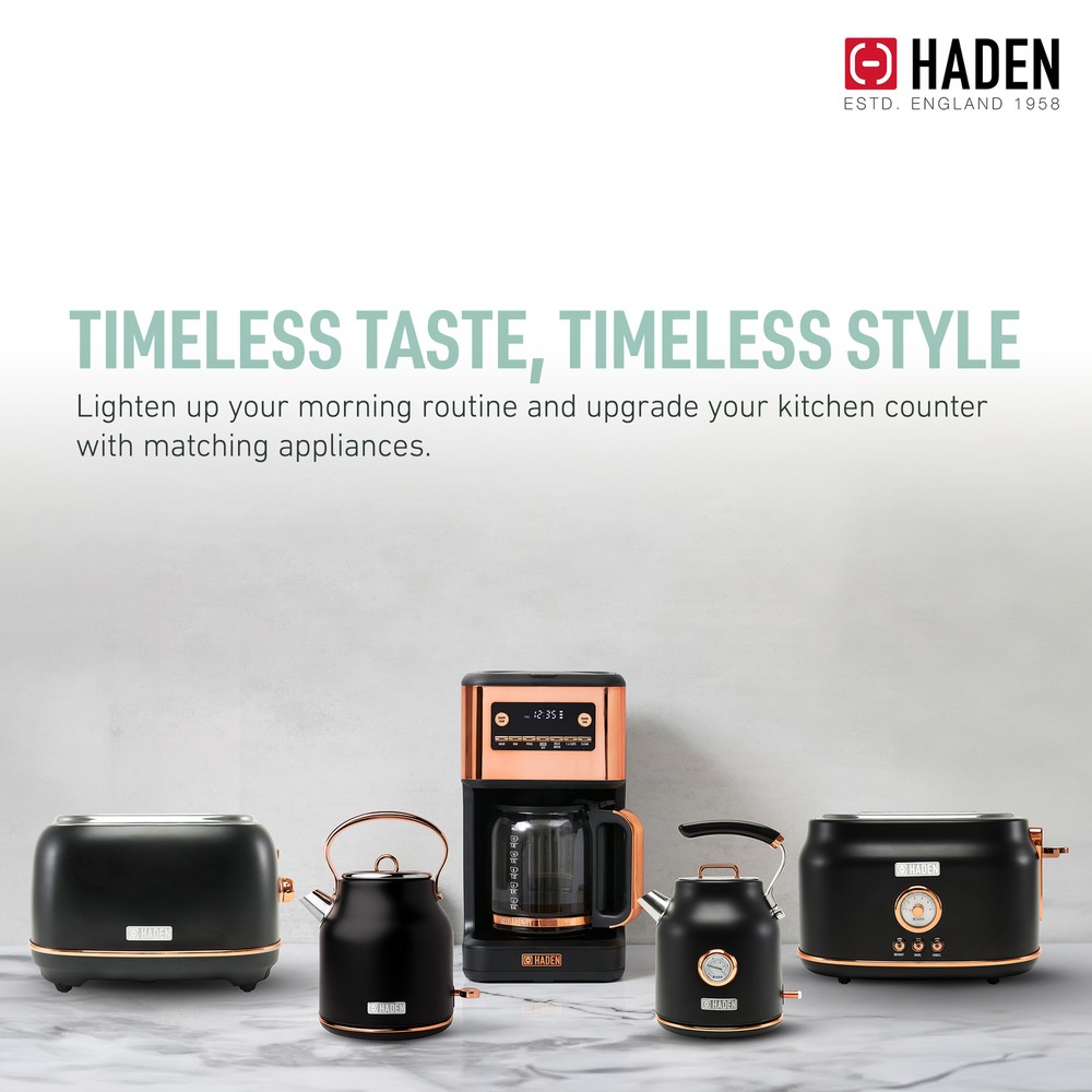 Haden Generous Brew 14 Cup Programmable Digital Coffee Maker Pot, Black/Copper