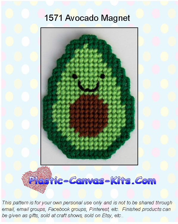 Avocado Magnet-Plastic Canvas Pattern or Kit