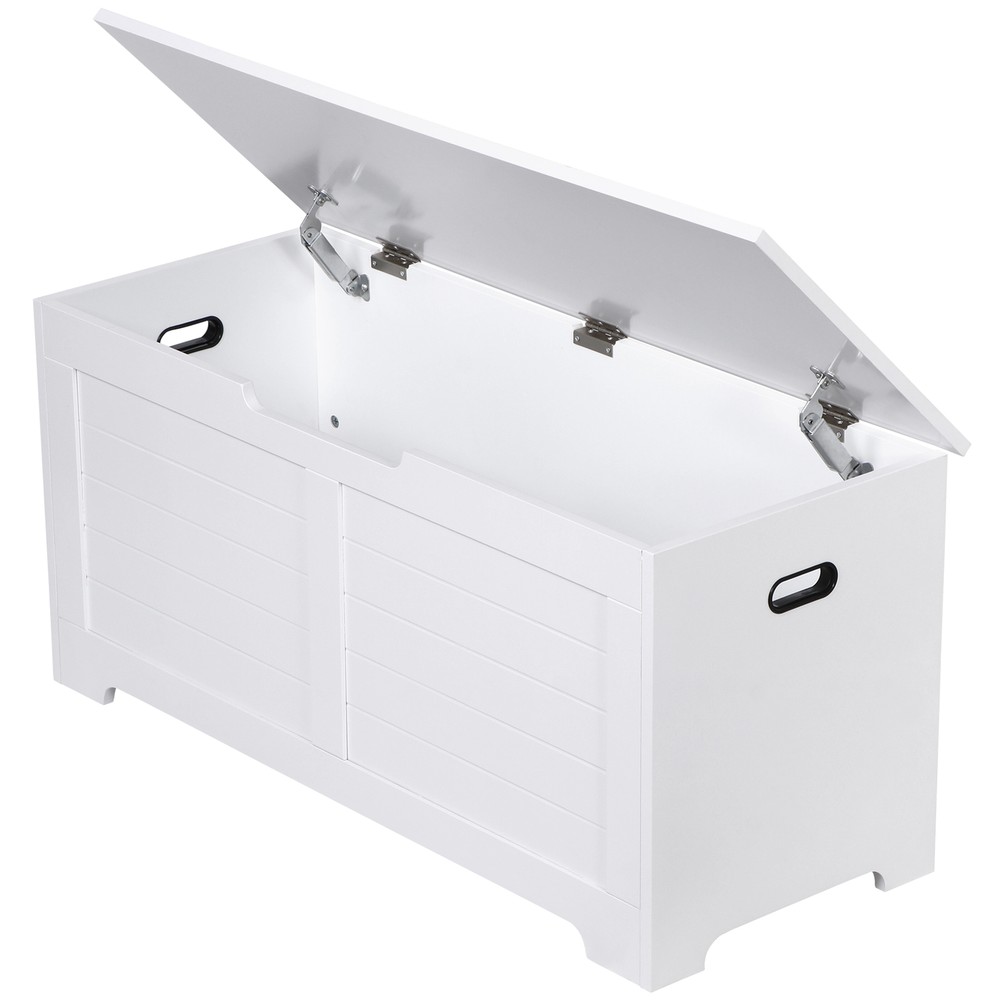 39'' Wood Flip-Top Toy Box Storage Bench with Safty Hinge Storage Trunk White
