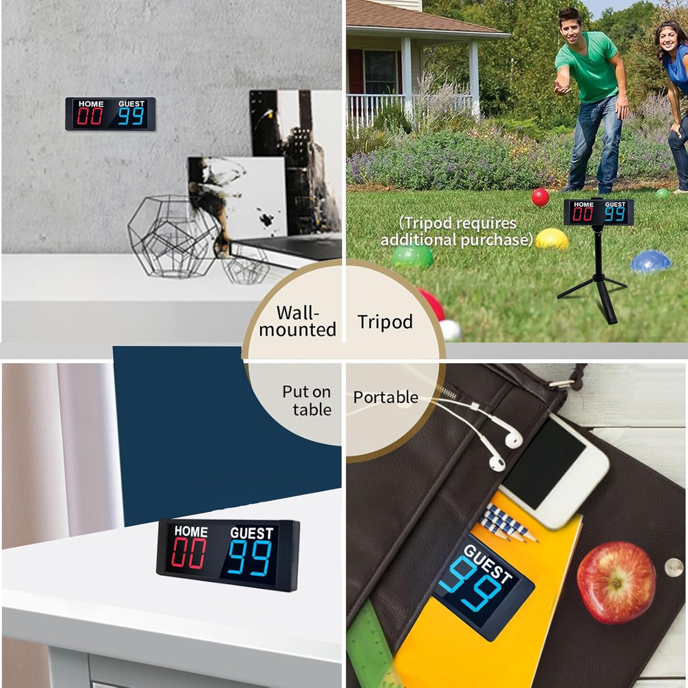 LED Portable Digital Scoreboard, Tabletop Electronic Scoreboard with Remote, Sco