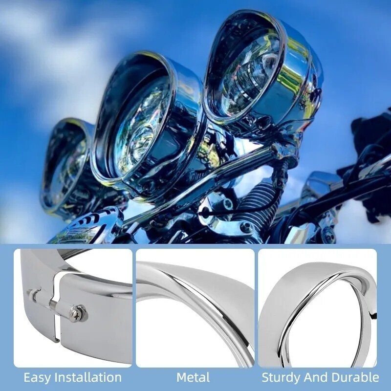 7'' Headlight Visor Style Trim Ring Chrome For-Harley Touring Electra Glide