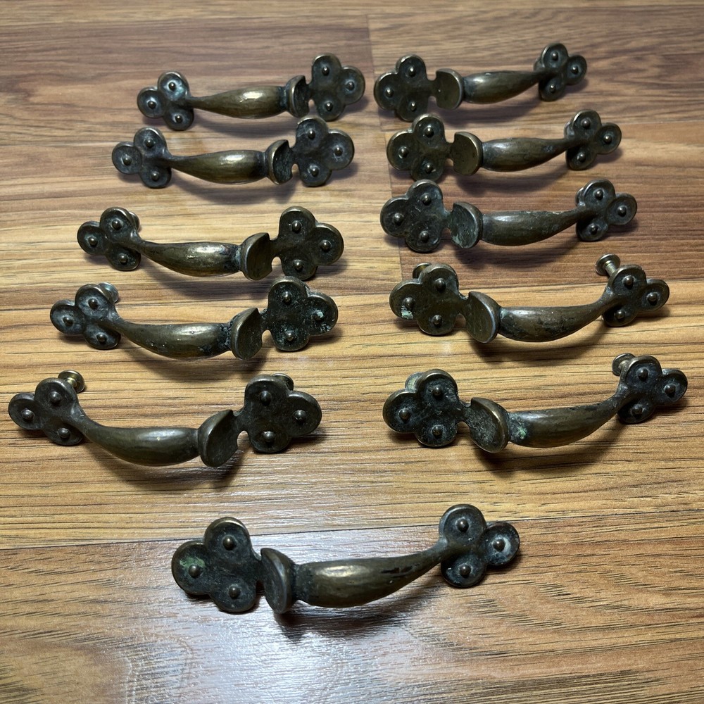 Vintage (11) KBC Hammered Brass Cabinet Drawer Pull Handle KBC