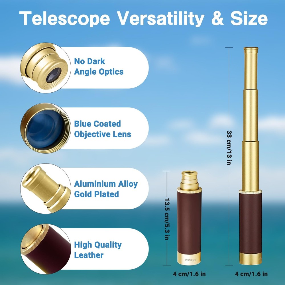 Laupha Retro Pirate Telescope Large, & Classical Compass