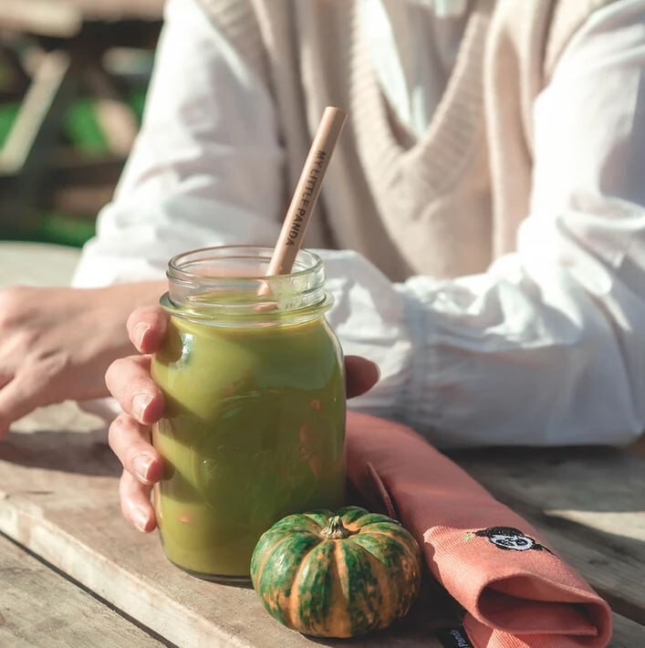4 x natural bamboo drinking straws set + Husk brush