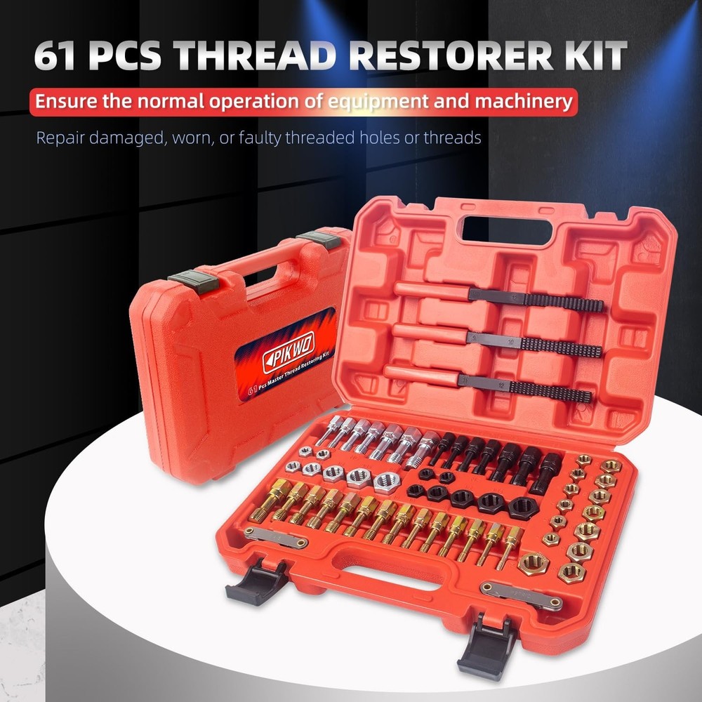 61Pcs Thread Chaser Repair Kit, Rethread Repair Tool, UNC UNF & Metric Thread...