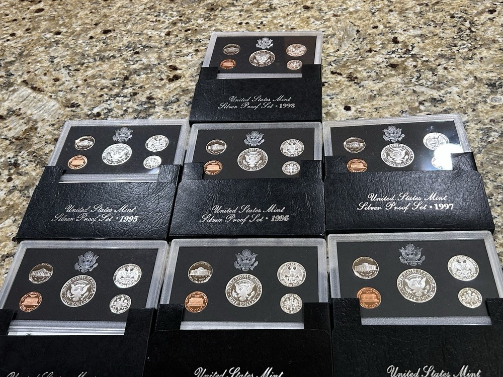 1992-1998 SILVER PROOF SET-COMPLETE RUN-90 % SILVER..7 Silver Sets..