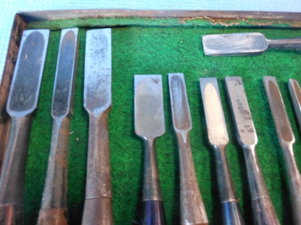 Vintage Japanese Chisel Set Tool 15 Pieces Carpentry