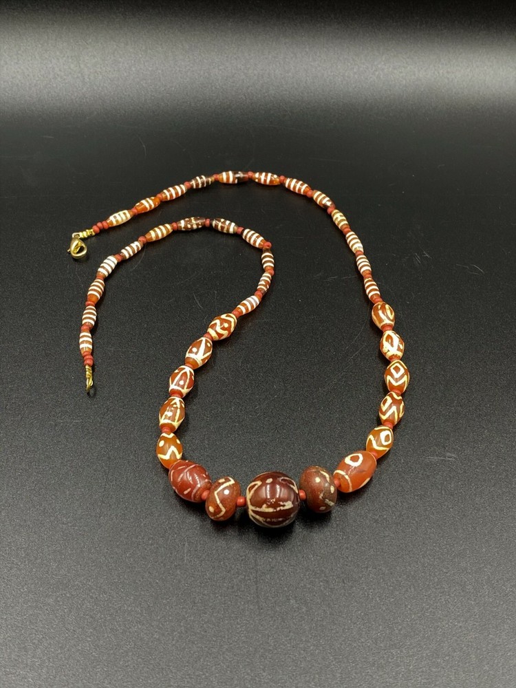 Antique Etched Carnelian Beads Necklace Mala