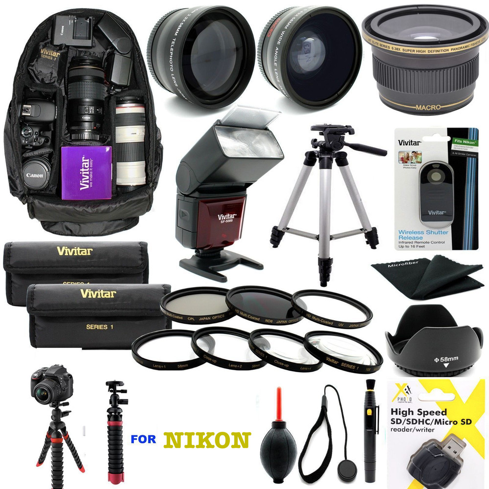 NIKON D300 D3100 D3200 D3300 PREMIUM HD ACCESSORY KIT FLASH LENSES BACKPACK