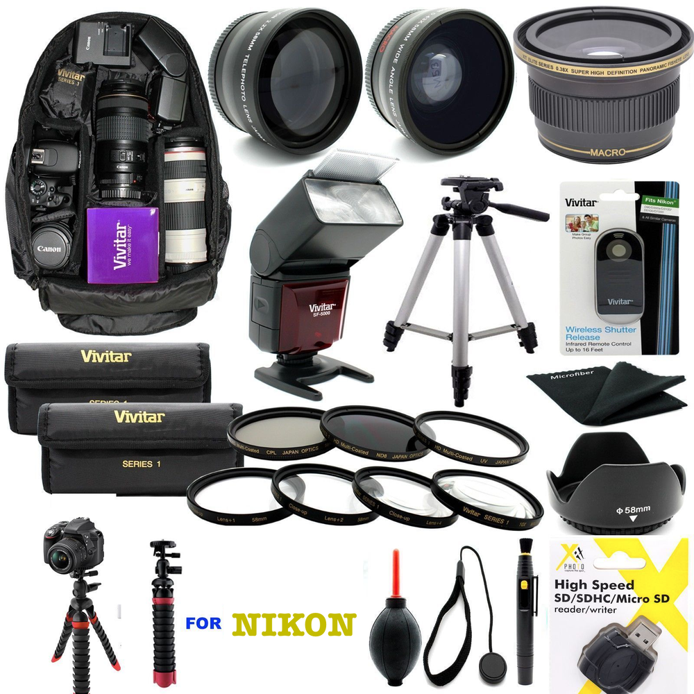 NIKON D300 D3100 D3200 D3300 PREMIUM HD ACCESSORY KIT FLASH LENSES BACKPACK