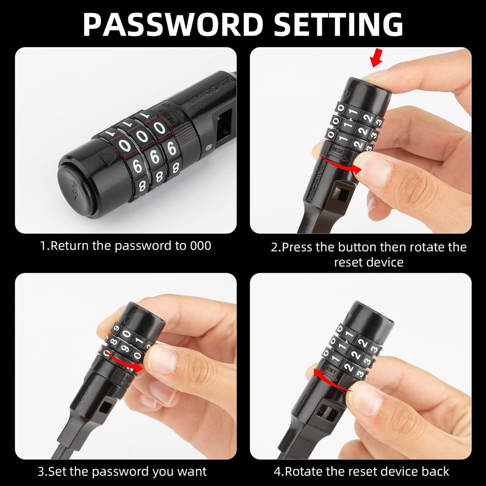 ROCKBROS Steel Core Security Zip Tie Lock Multi-Use, 3-Digit one-size, Black